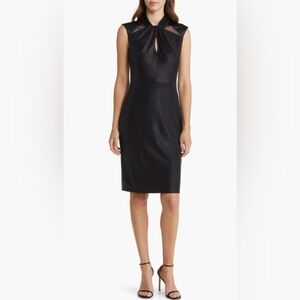Vince Camuto Black Metallic Sheath Dress Size 12 Keyhole Neck Cocktail Party
